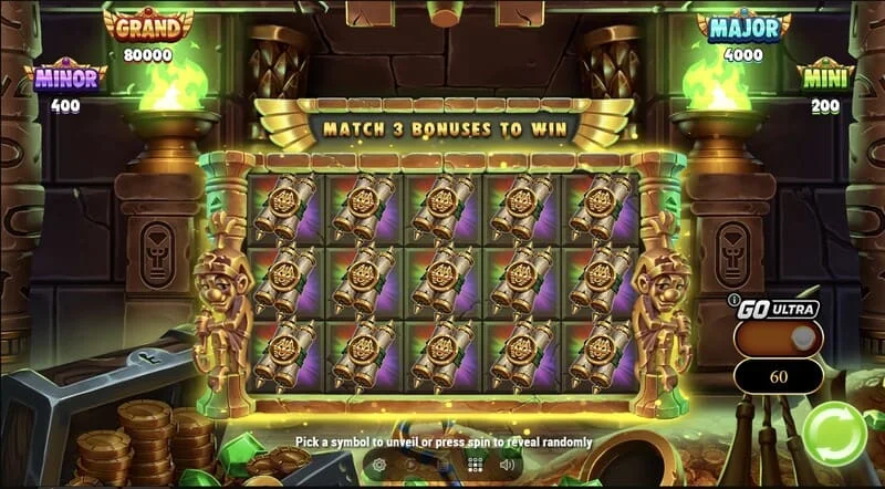 Wrappin' More Gold - Collect & Win grid with a growing mummy